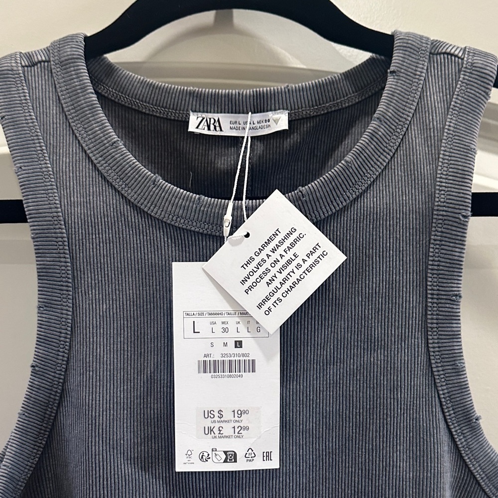 Zara NWT Large Gray Ribbed Tank Top